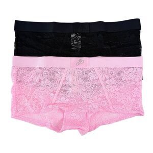 Victoria's Secret PINK Boyshort Panties Lace Womens Medium M Wink Logo LOT OF 2